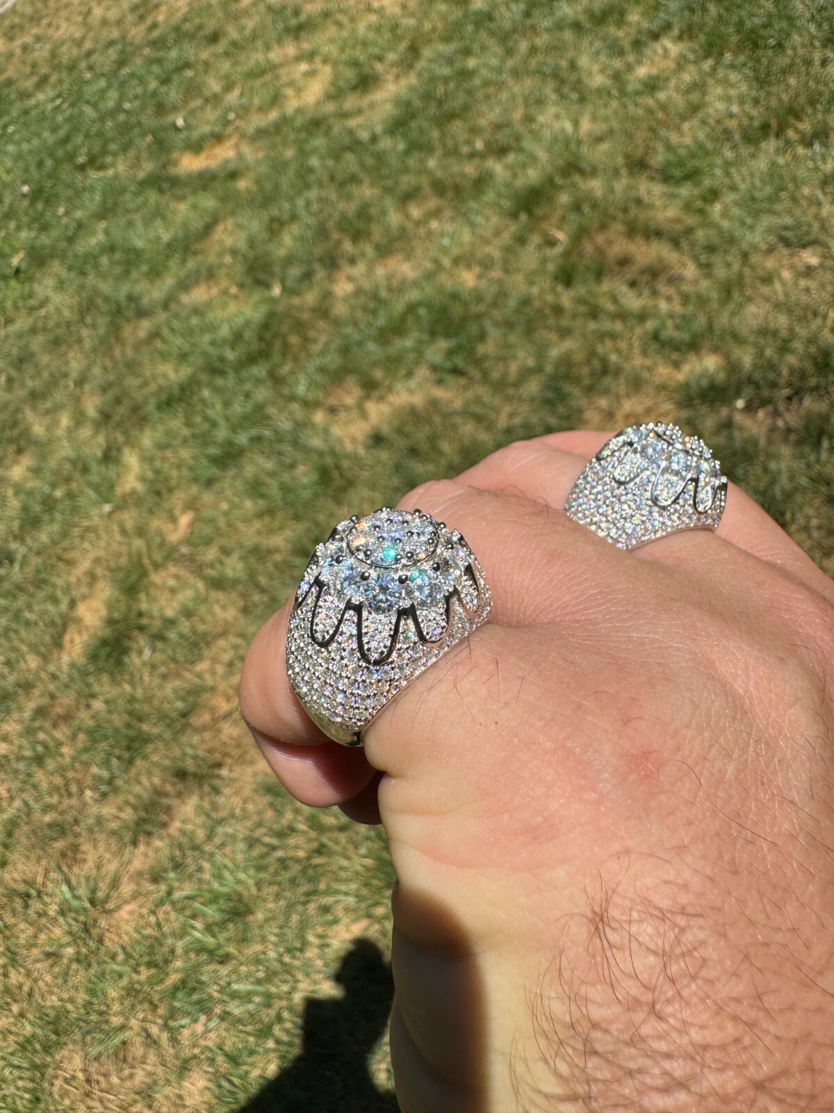 MOISSANITE Rapper Large Stone Dome Iced Hip Hop Ring 925 Silver Bust Down