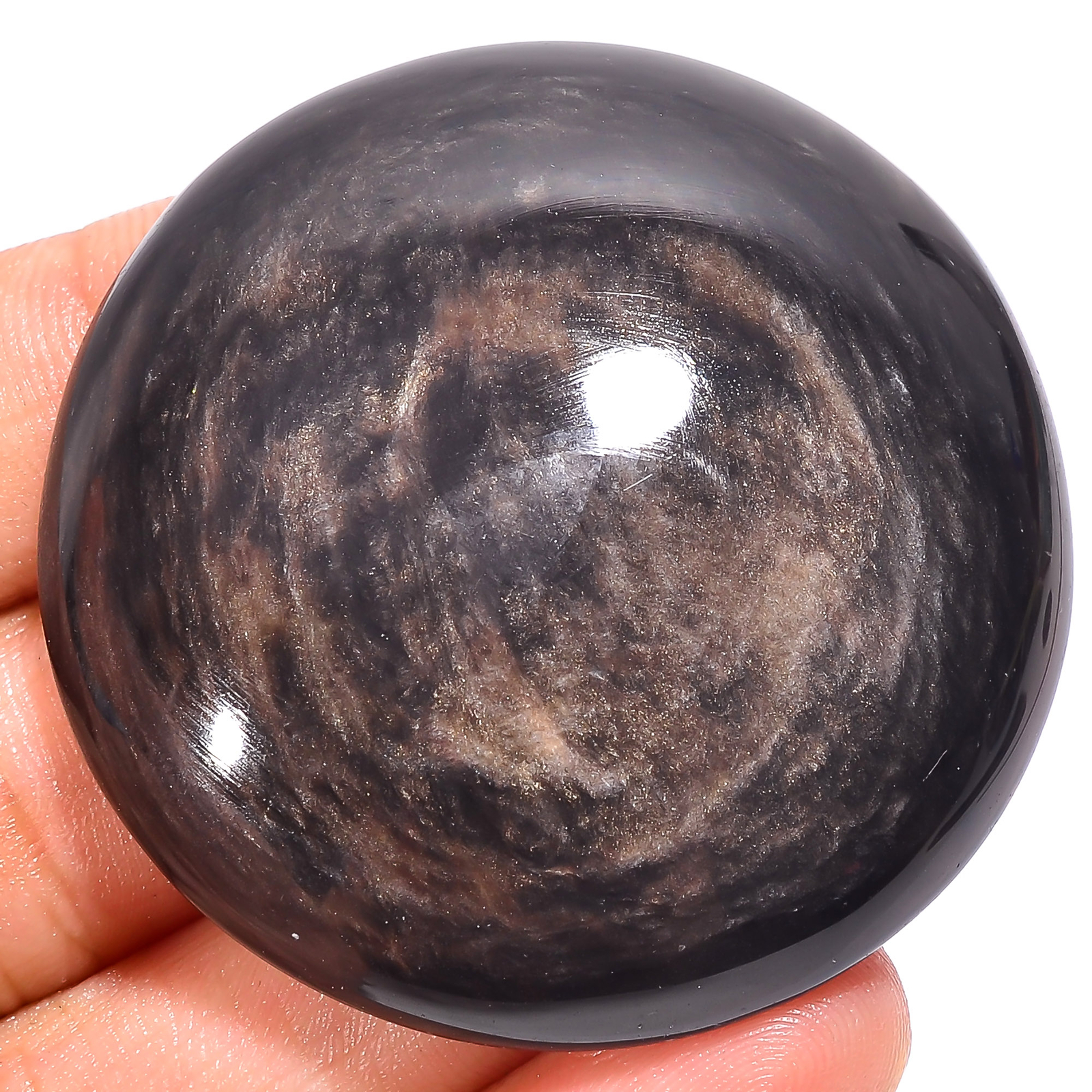 Natural Golden Sheen obsidian Round Cabochon Gemstone 127 Ct 44X44X10mm EE-36047