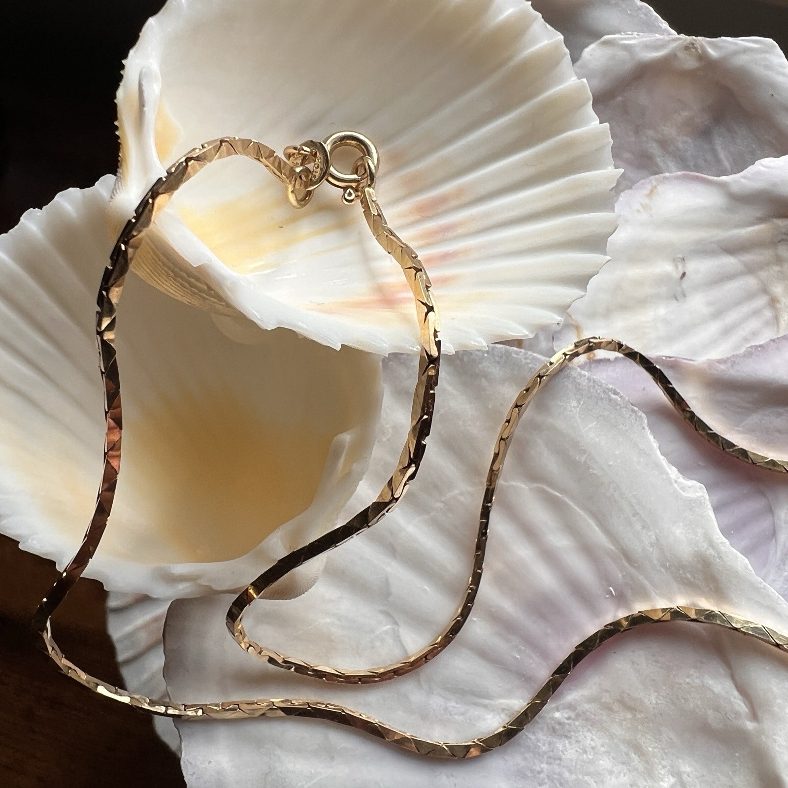 14K Solid Yellow Gold Diamond Cut Flat Link Necklace 16” 7.1g Italy