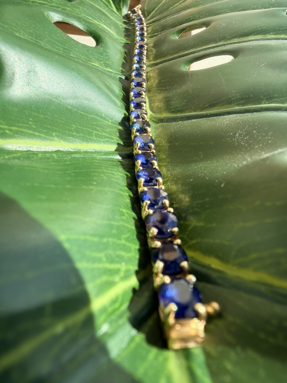 21.25ct Natural Blue Sapphire Tennis Bracelet 14K Yel Gold 25 Oval Stones 7.25”