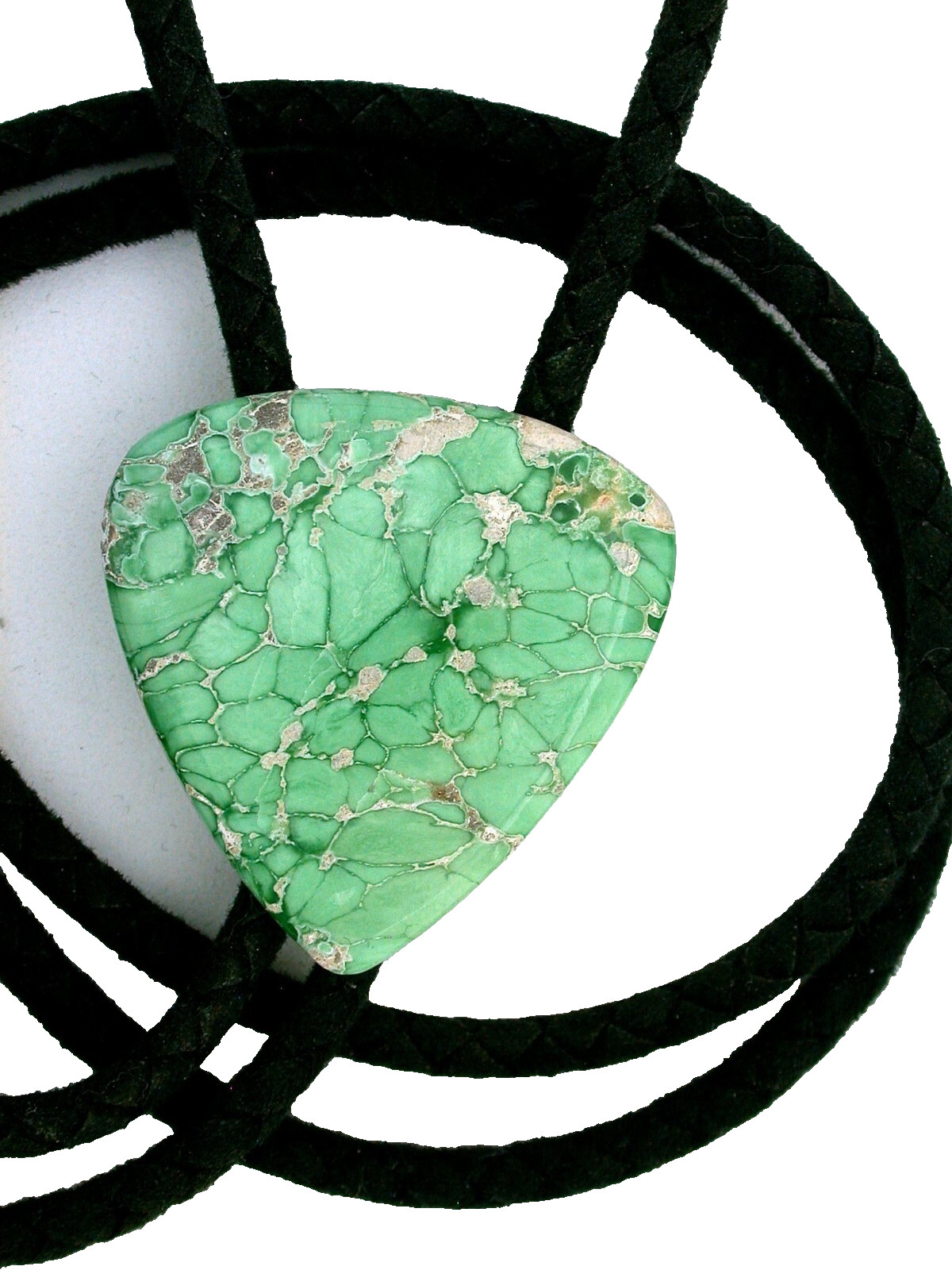 38 CARAT 1 2/5 x 1 2/5 INCH NATURAL VARISCITE HEART CAB BOLO TIE EBS7004/61025