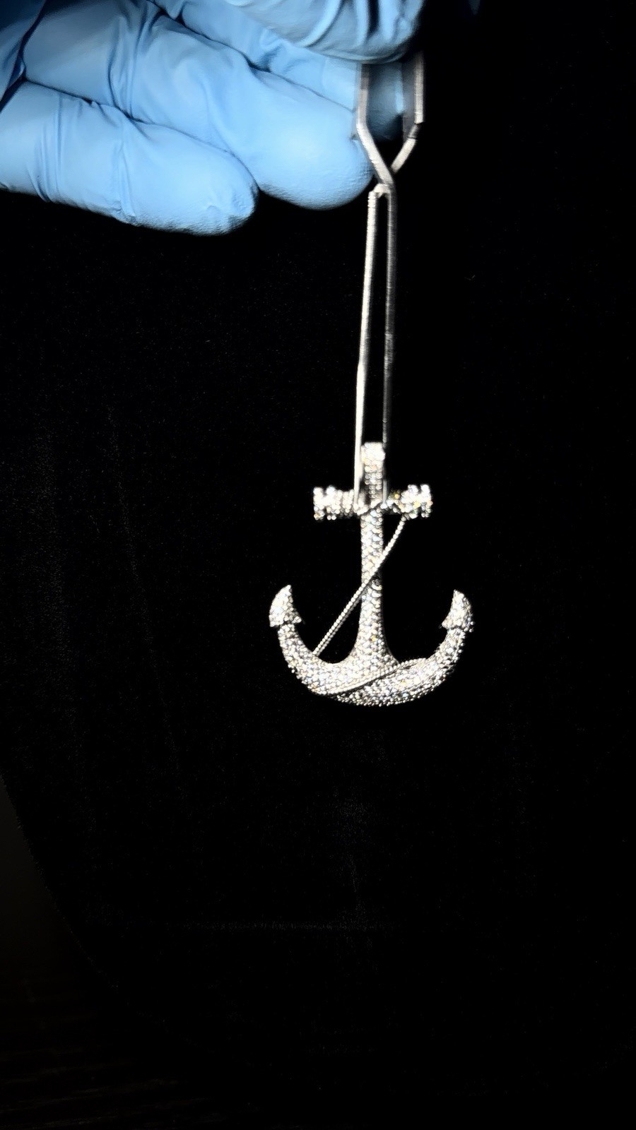 925 Sterling Silver CZ Anchor Pendant | 9g | Read Description
