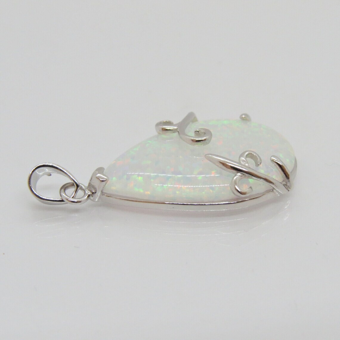White Opal Rainbow Pear Shape 925 Sterling Silver Pendant Designer Jewelry