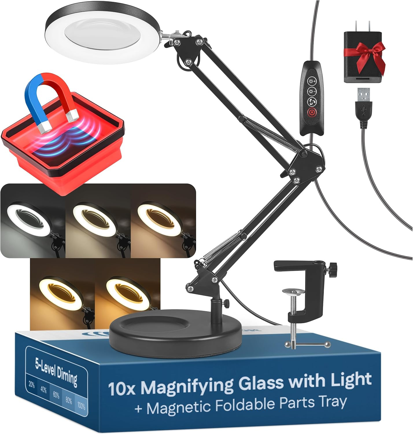 10X Magnifying Lamp – Desk Magnifying Glass with Light, Lighted Magnifying Glass