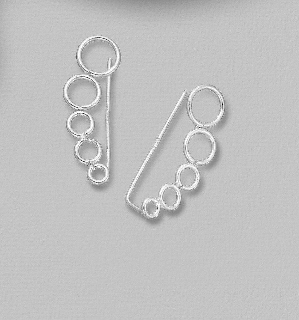 Solid Sterling Silver Circle Ear Cuff Climber Hook CRAWLER Stud Earrings Artsy