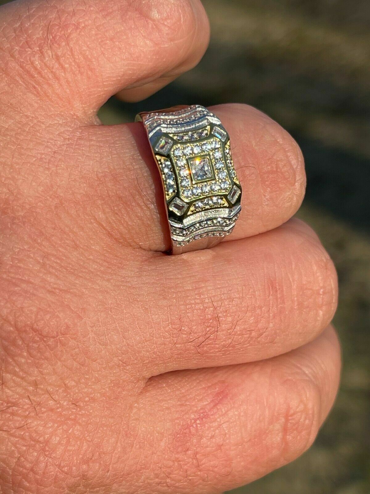 Real Solid 925 Silver Icy Hip Hop Baguette Mens RING Size 6 7 8 9 10 11 12 13 CZ