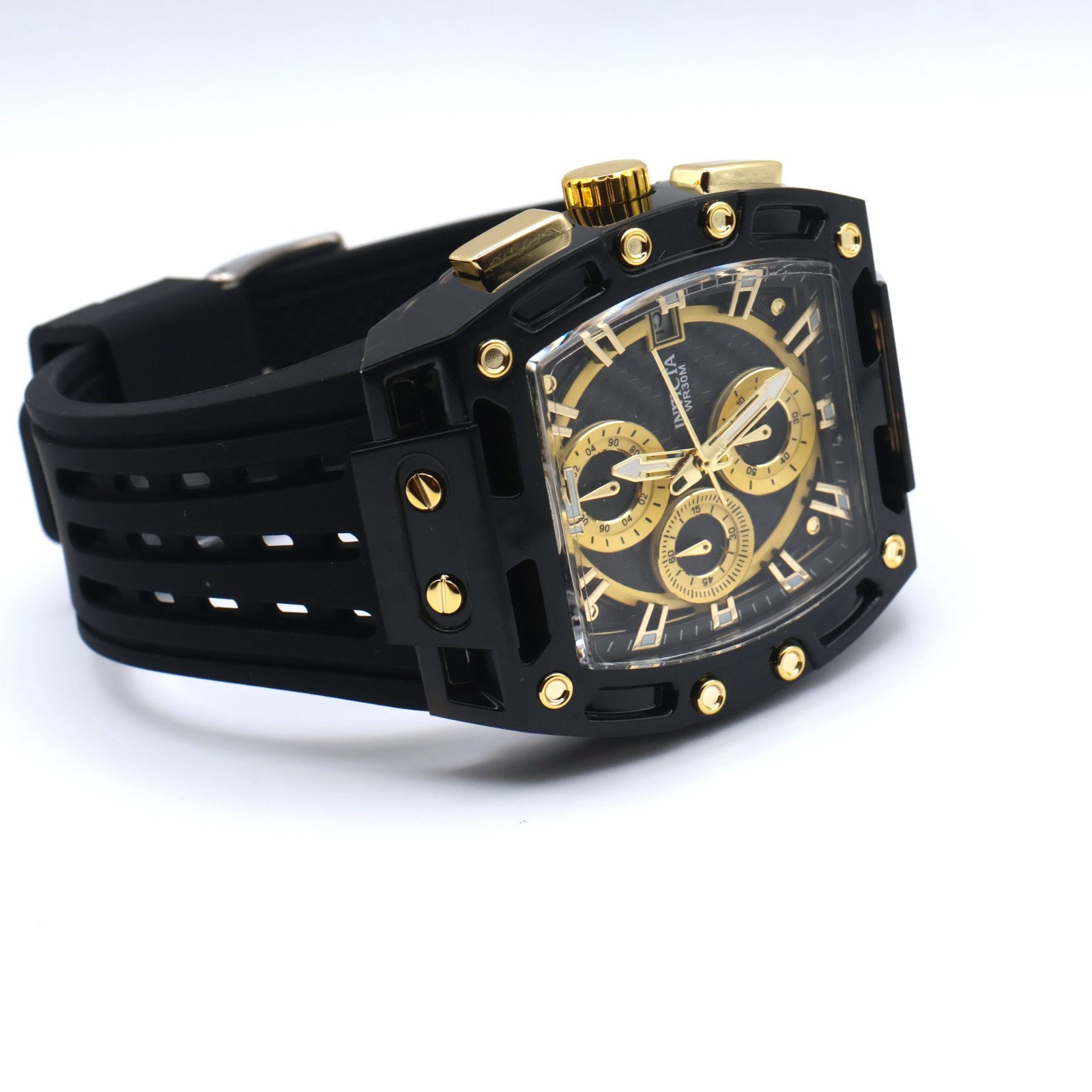 Invicta S1 Rally 70148 Rally Shadow 42mm Black Gold Dial Silicone Strap Quartz