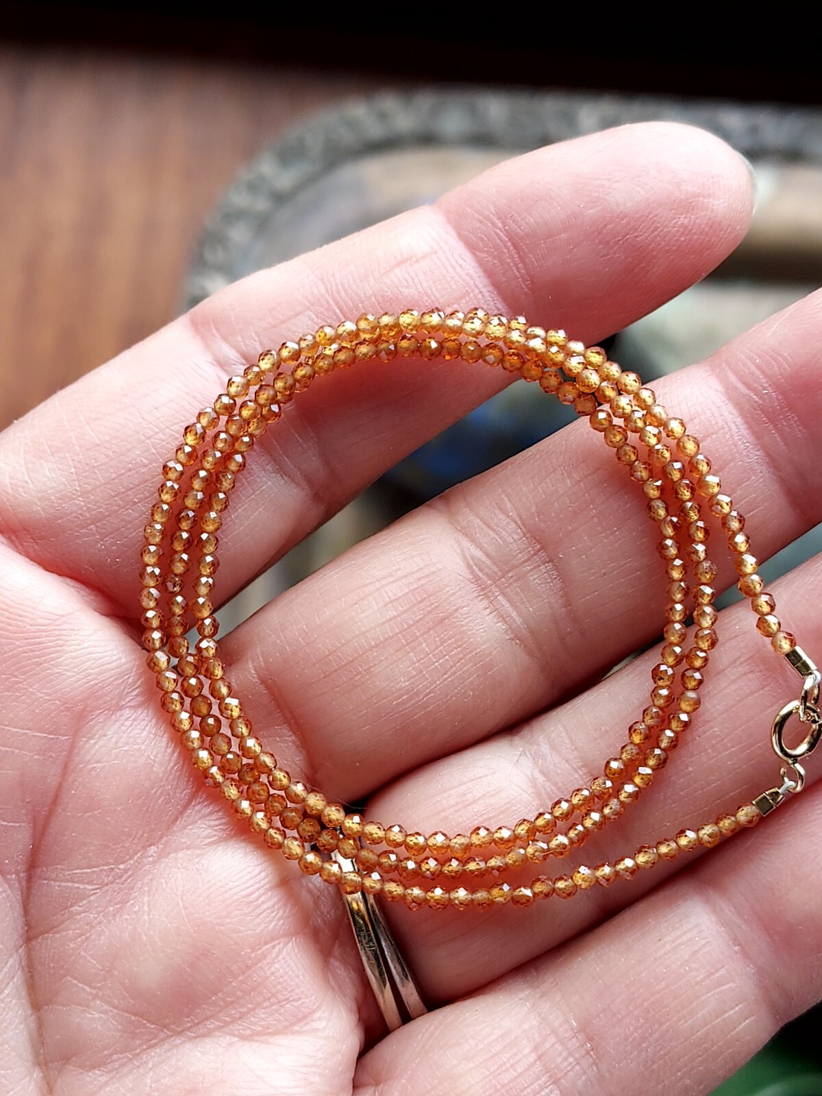 Rare 17” orange Spessartine garnet necklace beads with 14 k spring lock