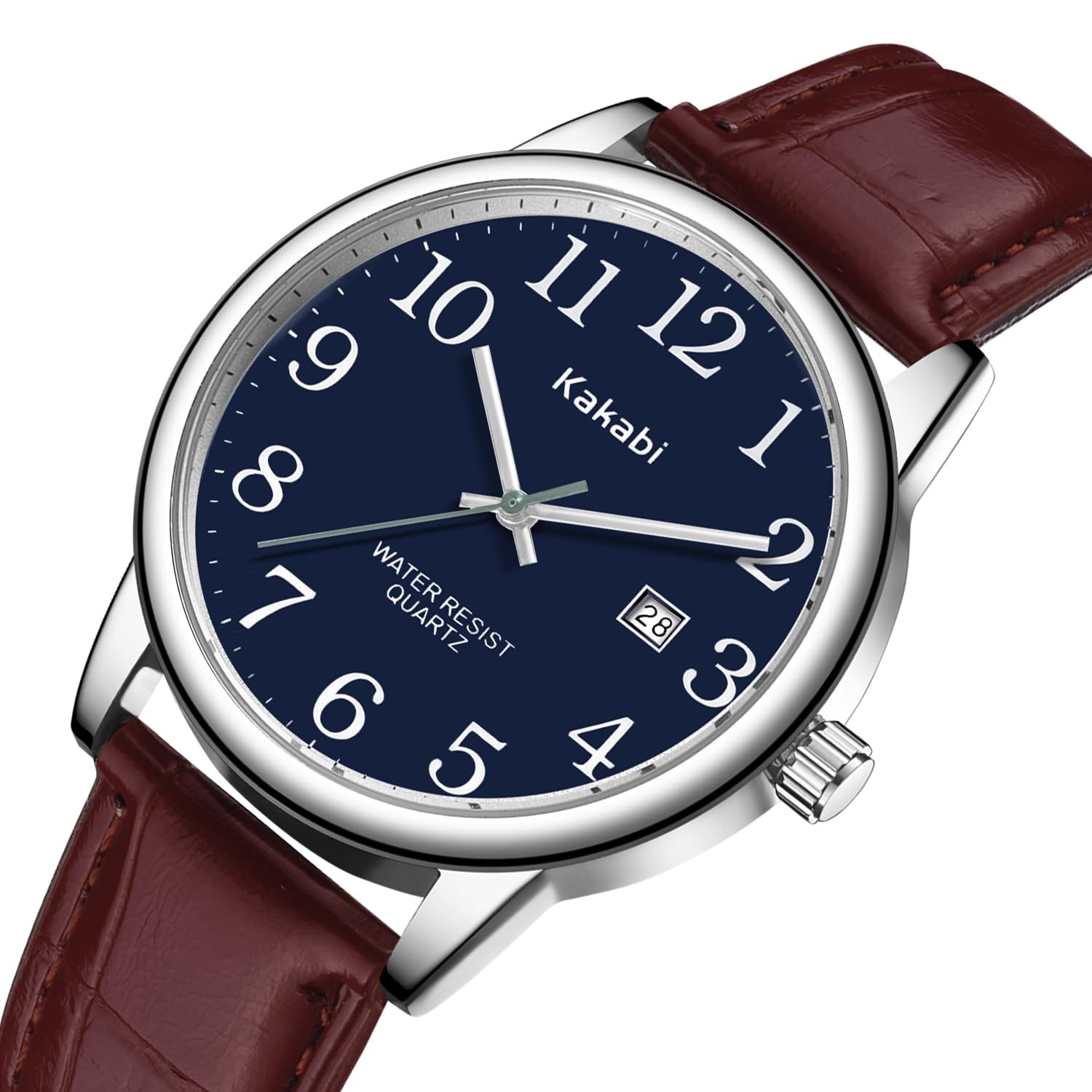 Kakabi Watch for Men, Easy Reader Unisex Analog 01-Wine-red/Silver-Tone/Blue