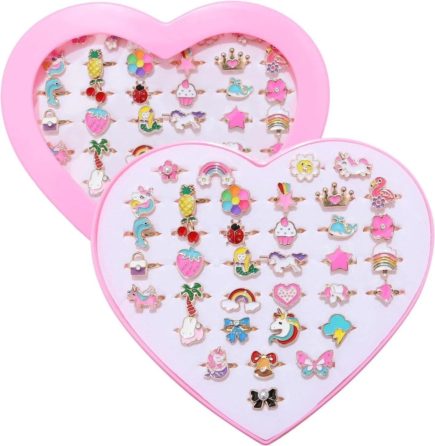 36Pcs Little Girl Adjustable Gem Rings Set Kids Dress Up Jewelry Birthday Gifts