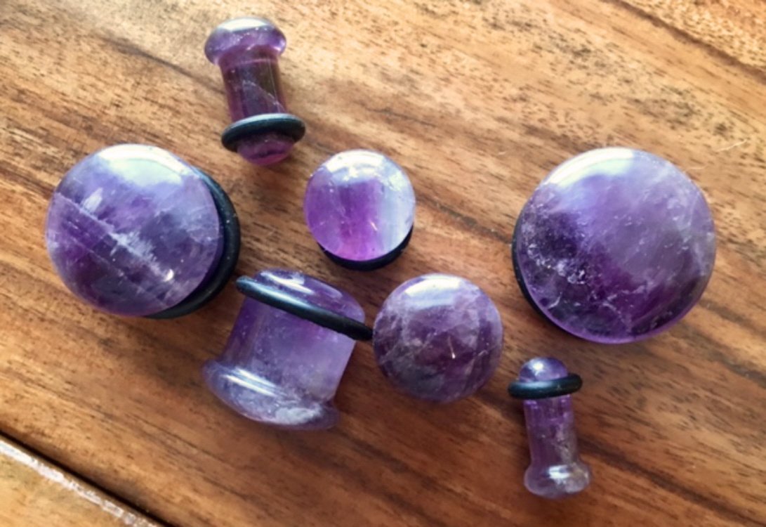 PAIR Single Flare Amethyst Stone Plugs Gauges Guages Amythyst Amethest Amythest