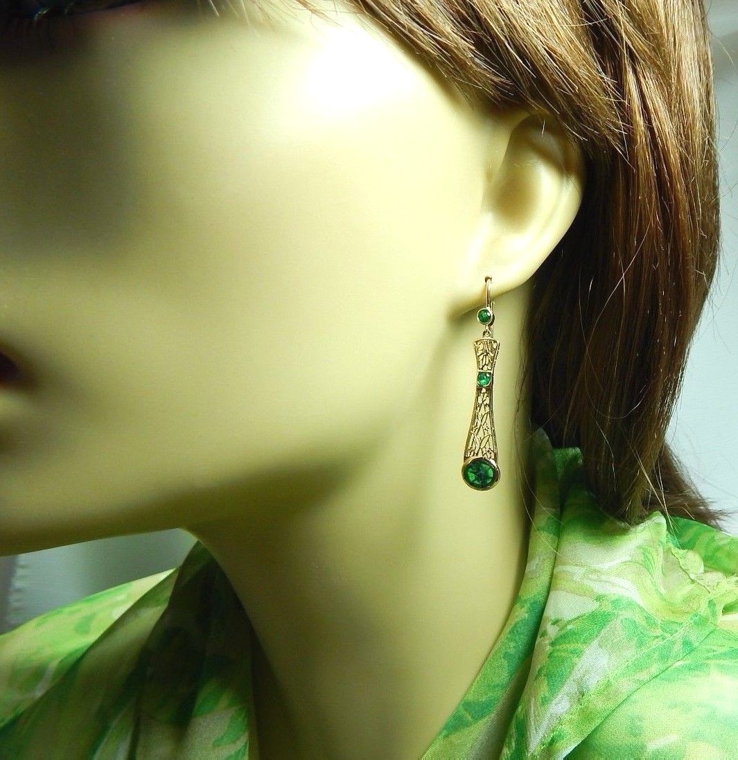Colombian Trapiche Emerald 2.40 Cts Filigree Earrings 18K Gold Fine Jewelry Muzo