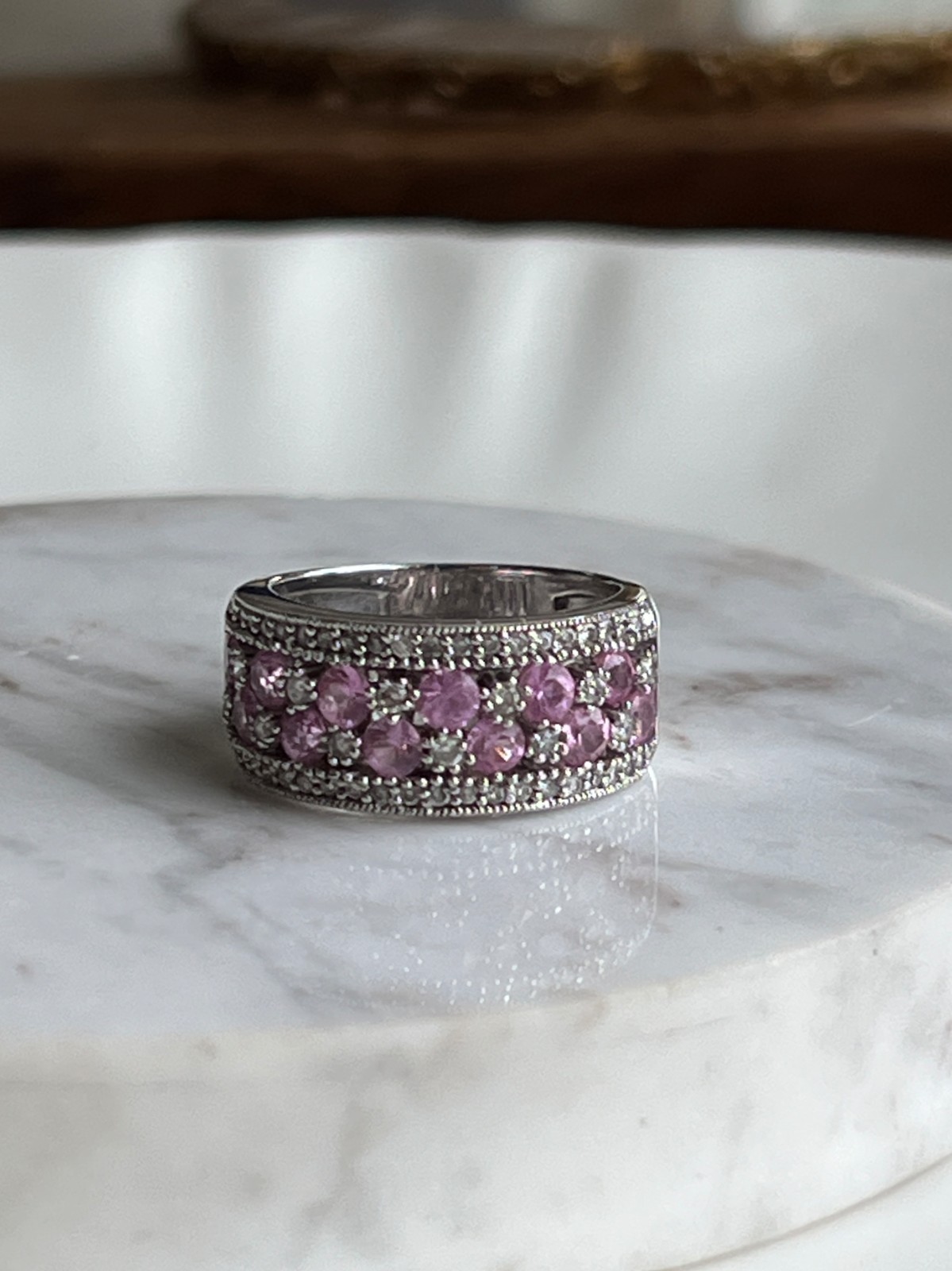 Effy Contemporary 1.60 Carat Pink Sapphire Diamond 14k White Gold Cocktail Band
