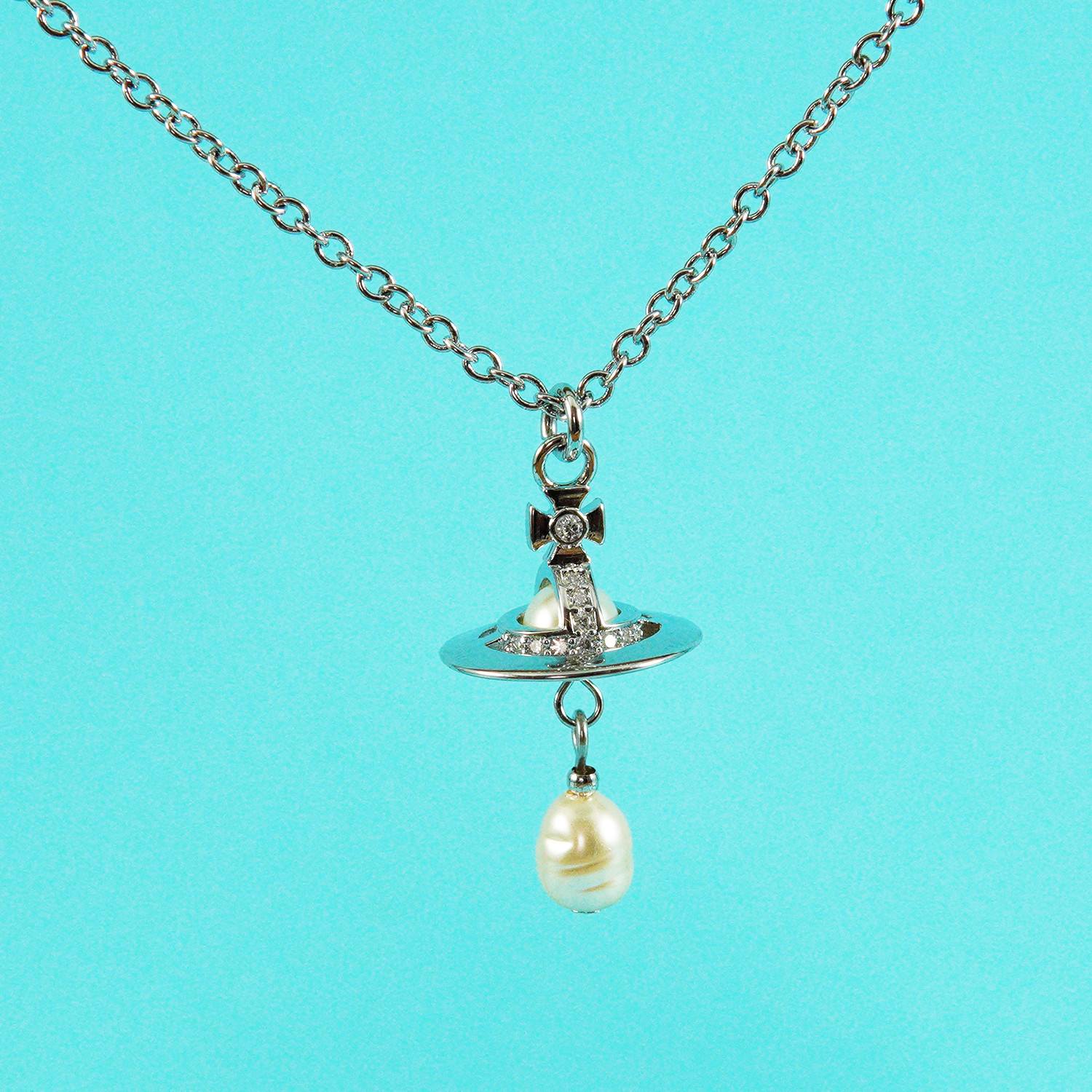 Vivienne Westwood New Petite Orb Drop Pendant 3D Necklace Silver tone Box Set