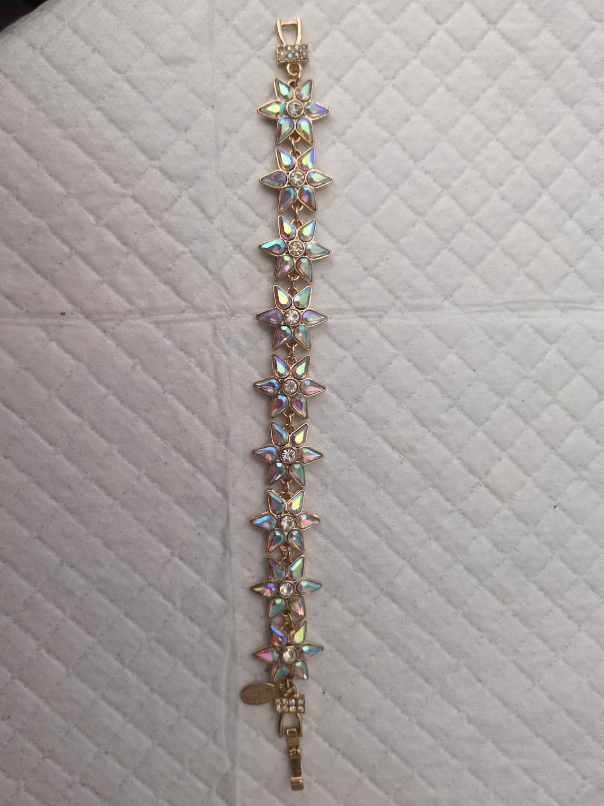 Kirks Folly Aurora Borealis Starlight Floral Lace Bracelet goldtone