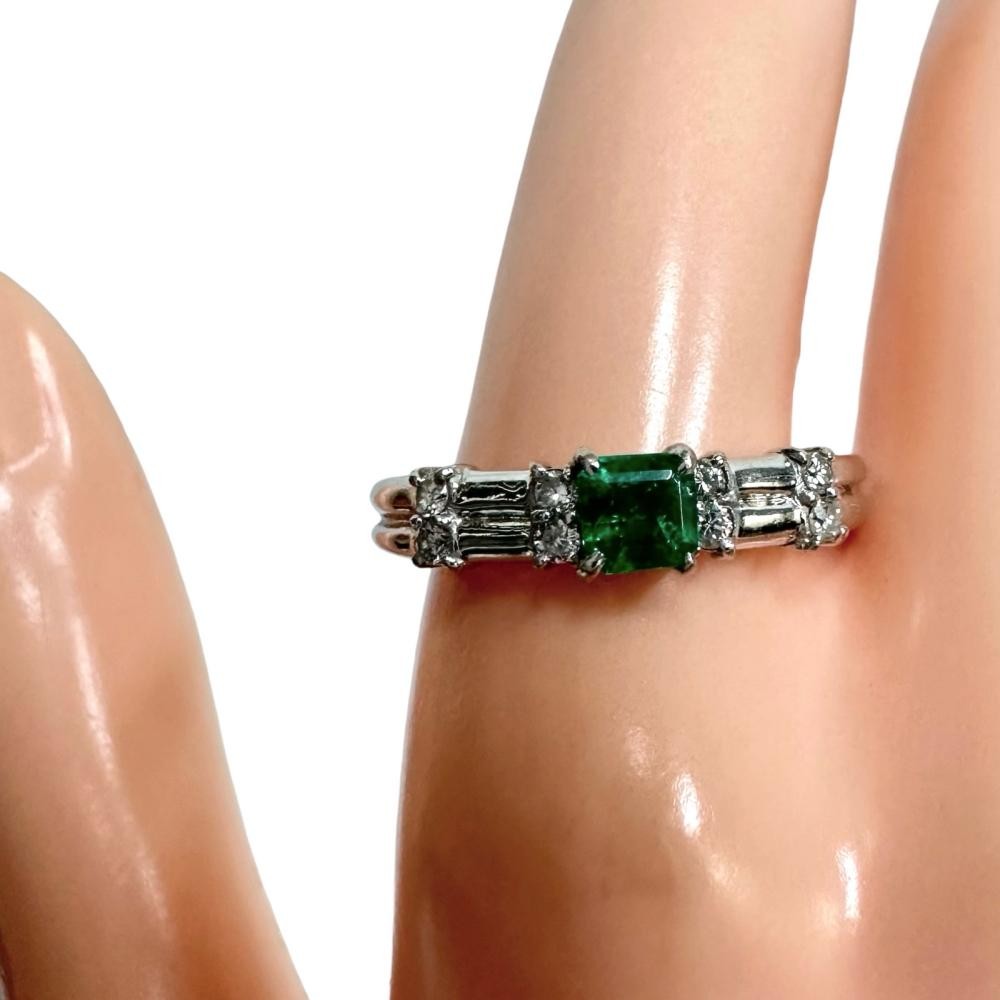 US 7.4 Emerald 0.27ct diamond Total 0.17ct Ring Pt900Platinum 5.4g Women