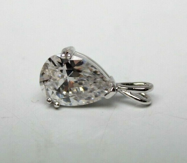 925 Sterling Silver 0.82″ Single Teardrop Rhinestone Pendant NEW