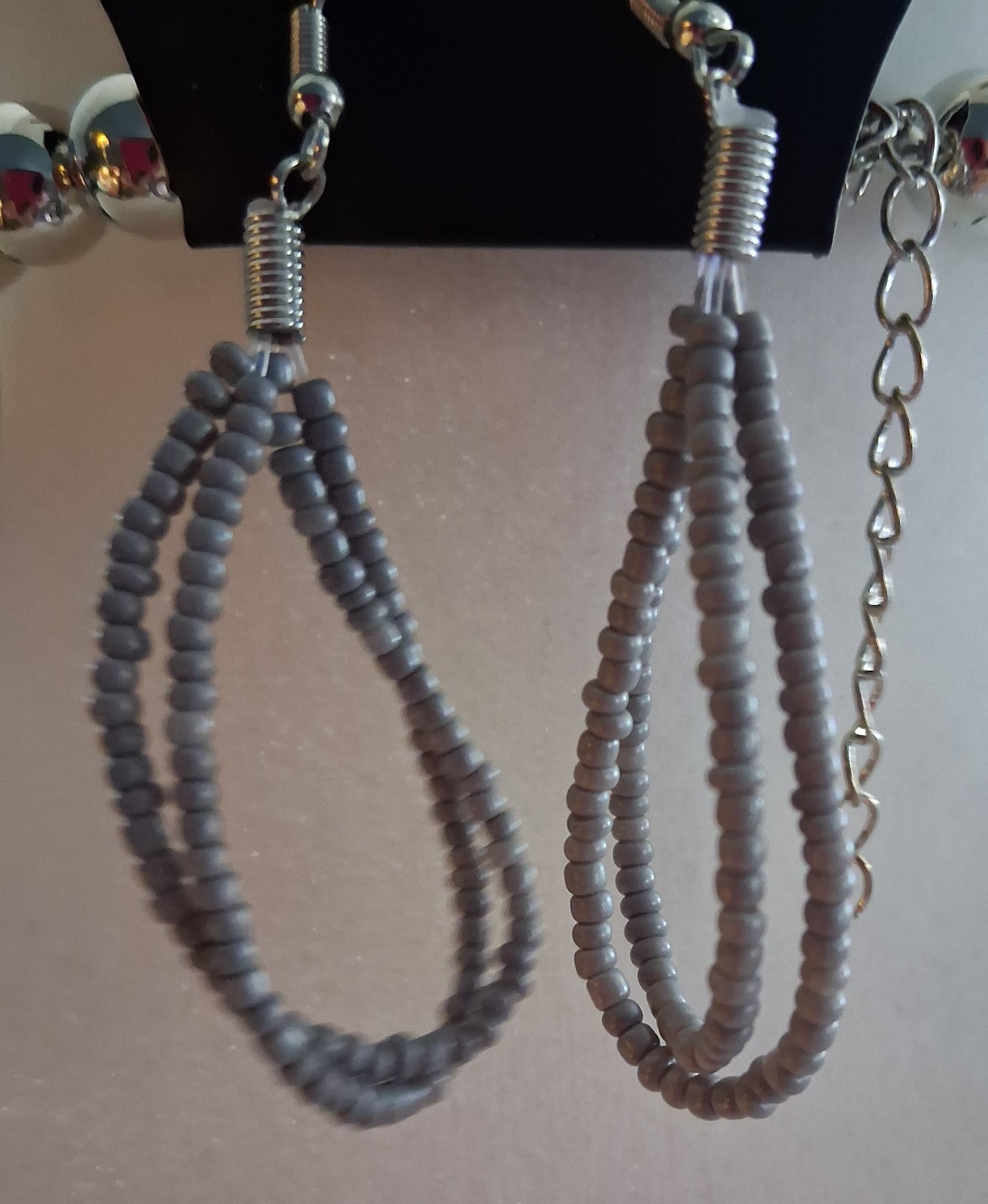 Gray Glass Beaded Multi-Strand Knot Statement Necklace Silver Tone Lobster