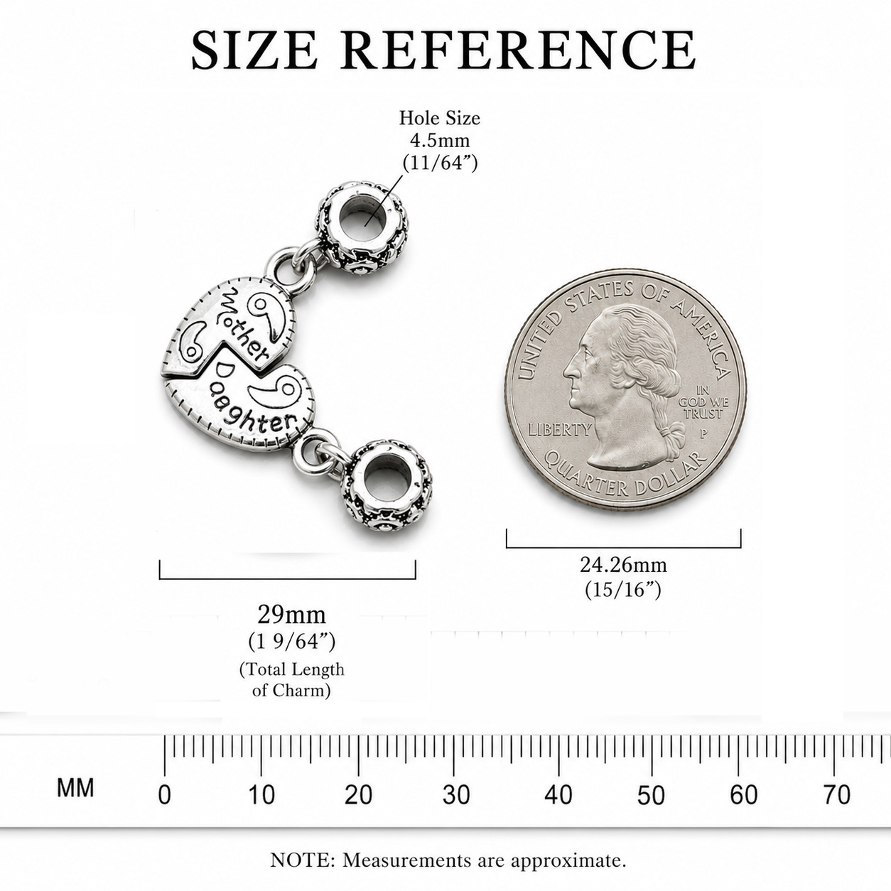 Mother Daughter Heart Halves Charm Bead Set For European Charm Bracelet Chains