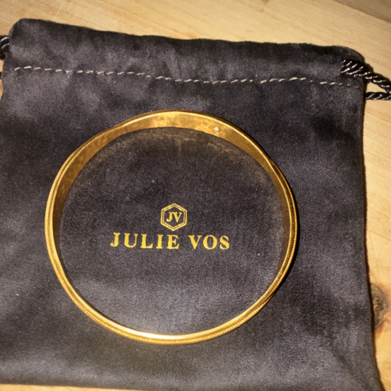 Julie Vos Gold Tone Brass Round Bangle Bracelet, Signed, No Stone Jewelry