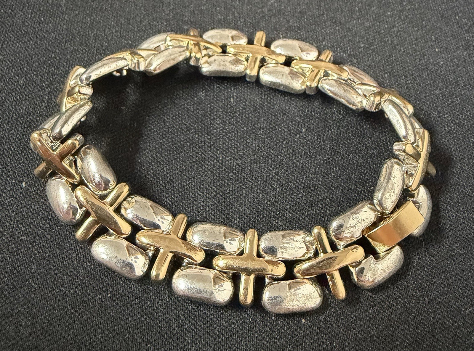 Vintage Liz Claiborne Two Tone Gold Silver Link Bracelet Geometric Signed 7”
