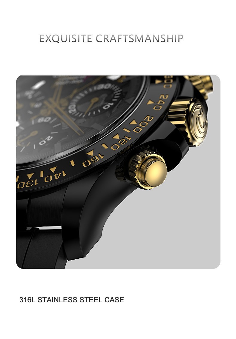 CRONUSART Men Chronograph Watch 42mm Automatic Mechanical Wristwatch Skeleton