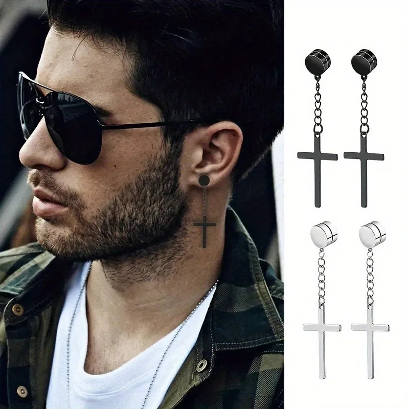 10 Pairs Magnetic Earrings Round Zircon Leaf Design Steel No Piercing Men