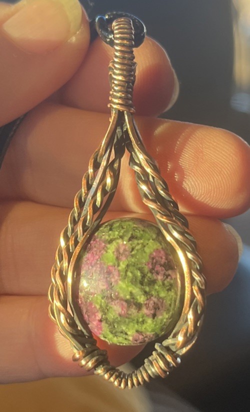 Ruby Zoisite ~ Handmade copper wire wrapped pendant 7d