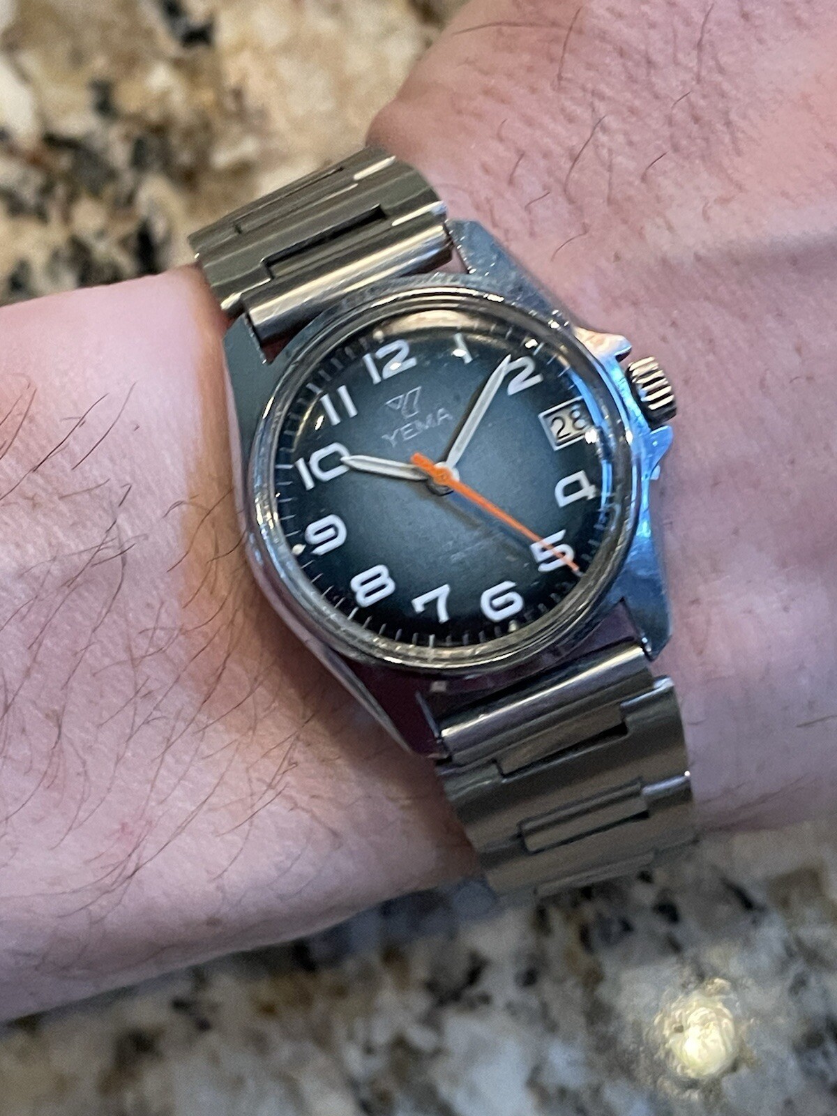 Yema Rare Dial Manual Winding Vintage Stainless Sport Junior Watch Sunburst Blue