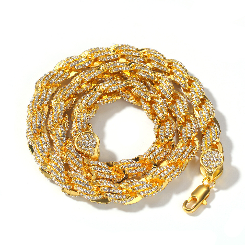 9mm White Gold Plated Iced Out CZ Rope Chain Bracelet Necklace Hip Hop Jewelry