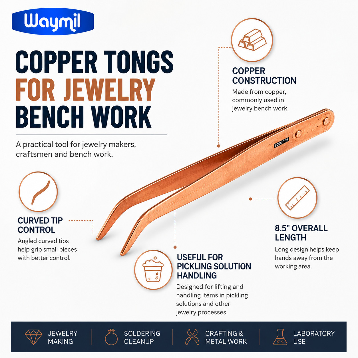 Copper Tongs Curved Tip Copper Tweezers For Pickler Jewelry Pickling Solution
