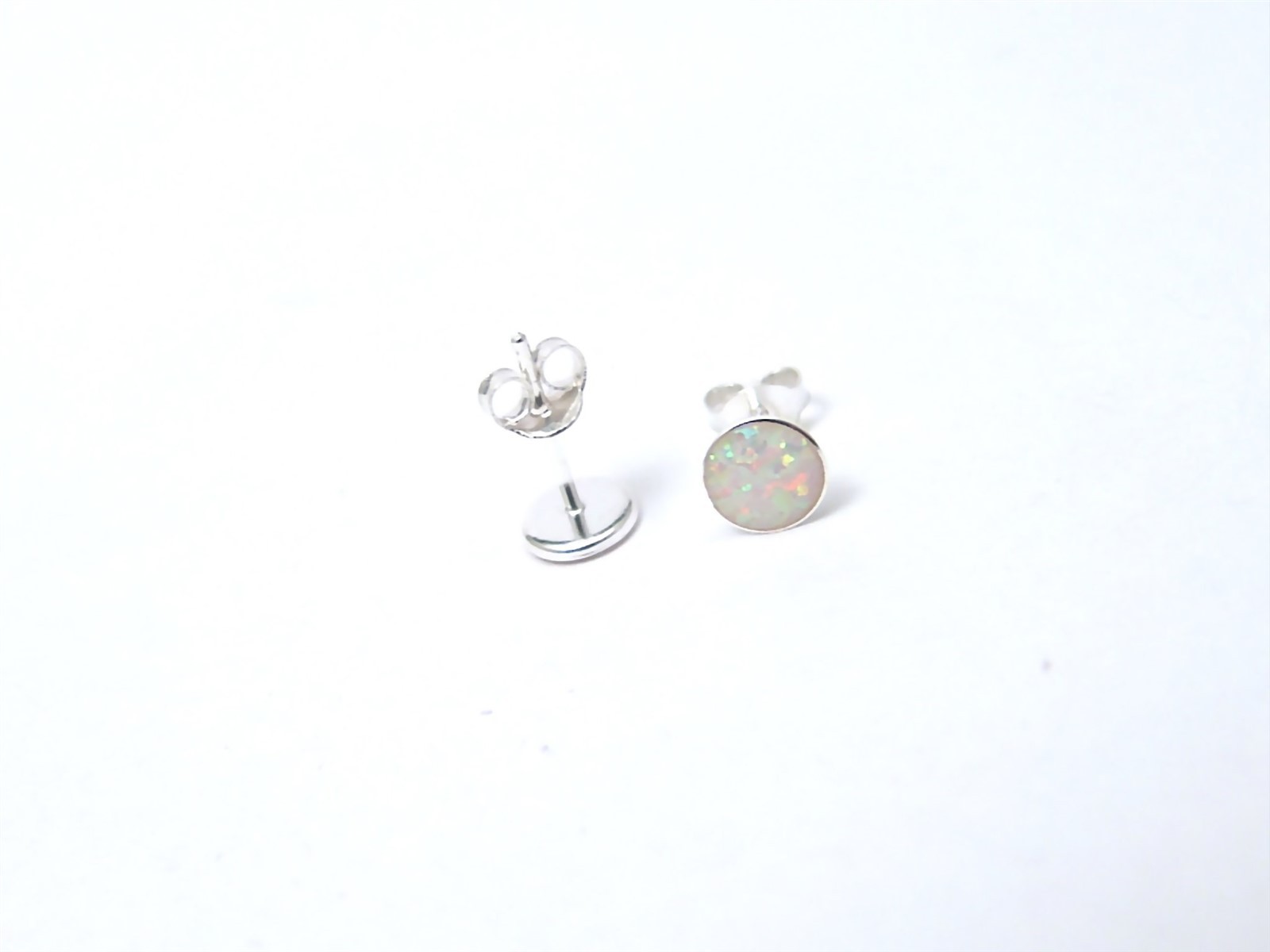 Sterling Silver Lab-Created White Opal Stud Earrings 6.2 mm