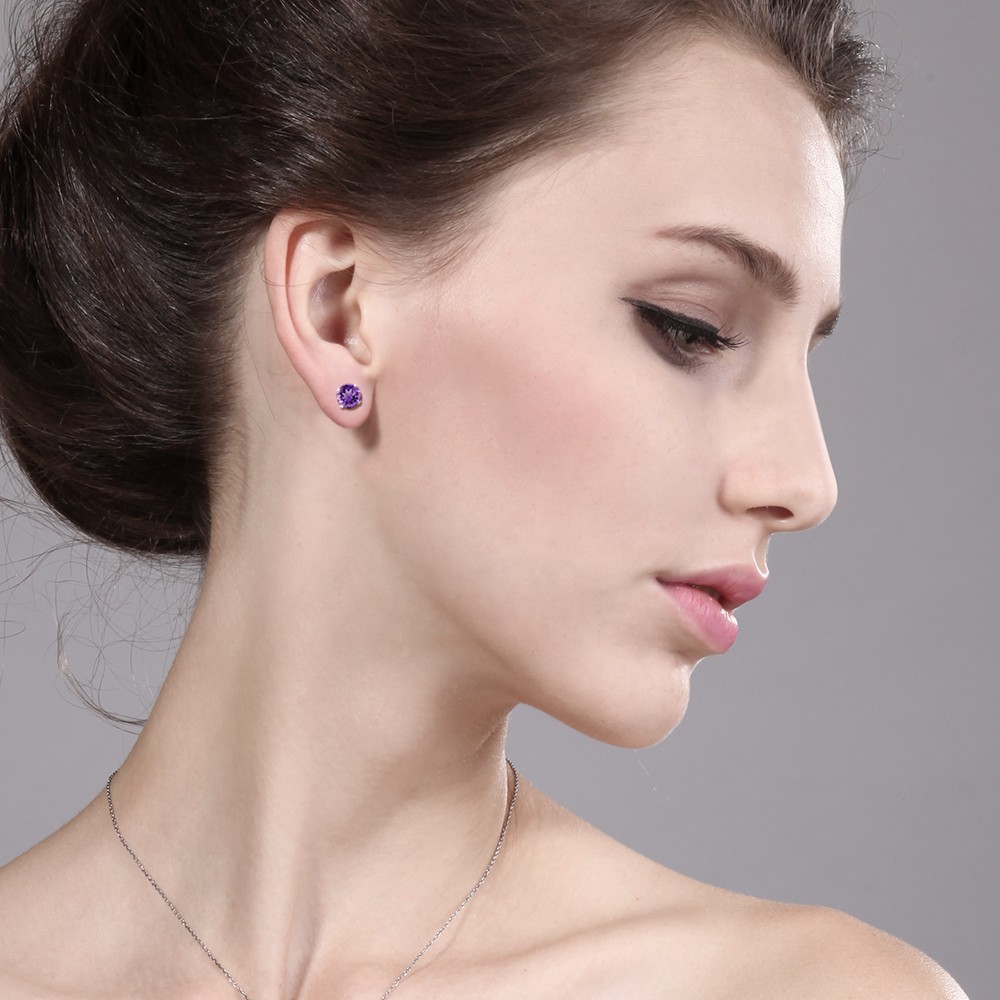 February Birthstone Purple Amethyst Stud Earrings 6mm 1.50 cttw in 925 Silver