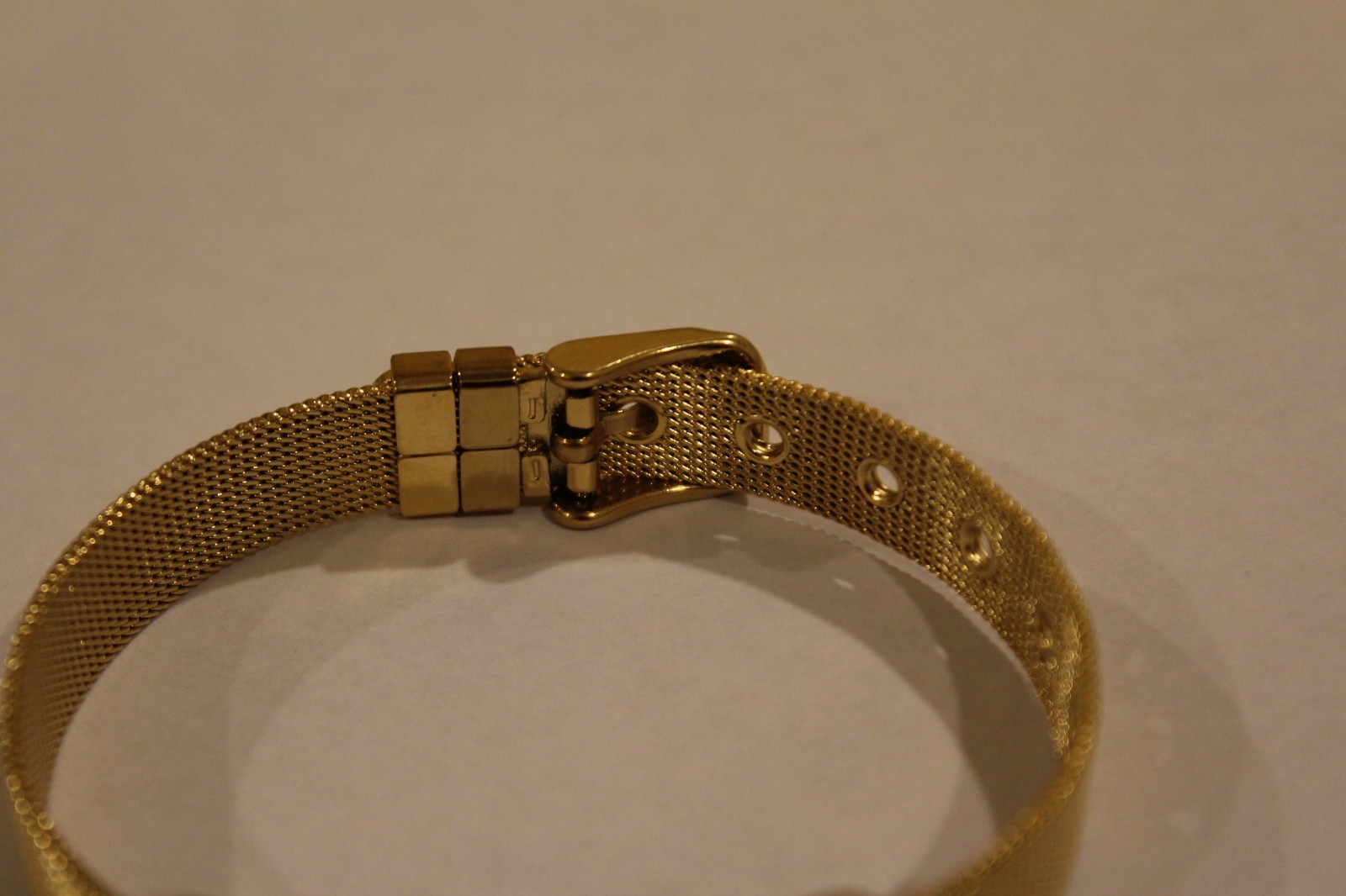 Gold Tone Stainless Steel Mesh Charm Bracelet Buckled Band with 3 charms