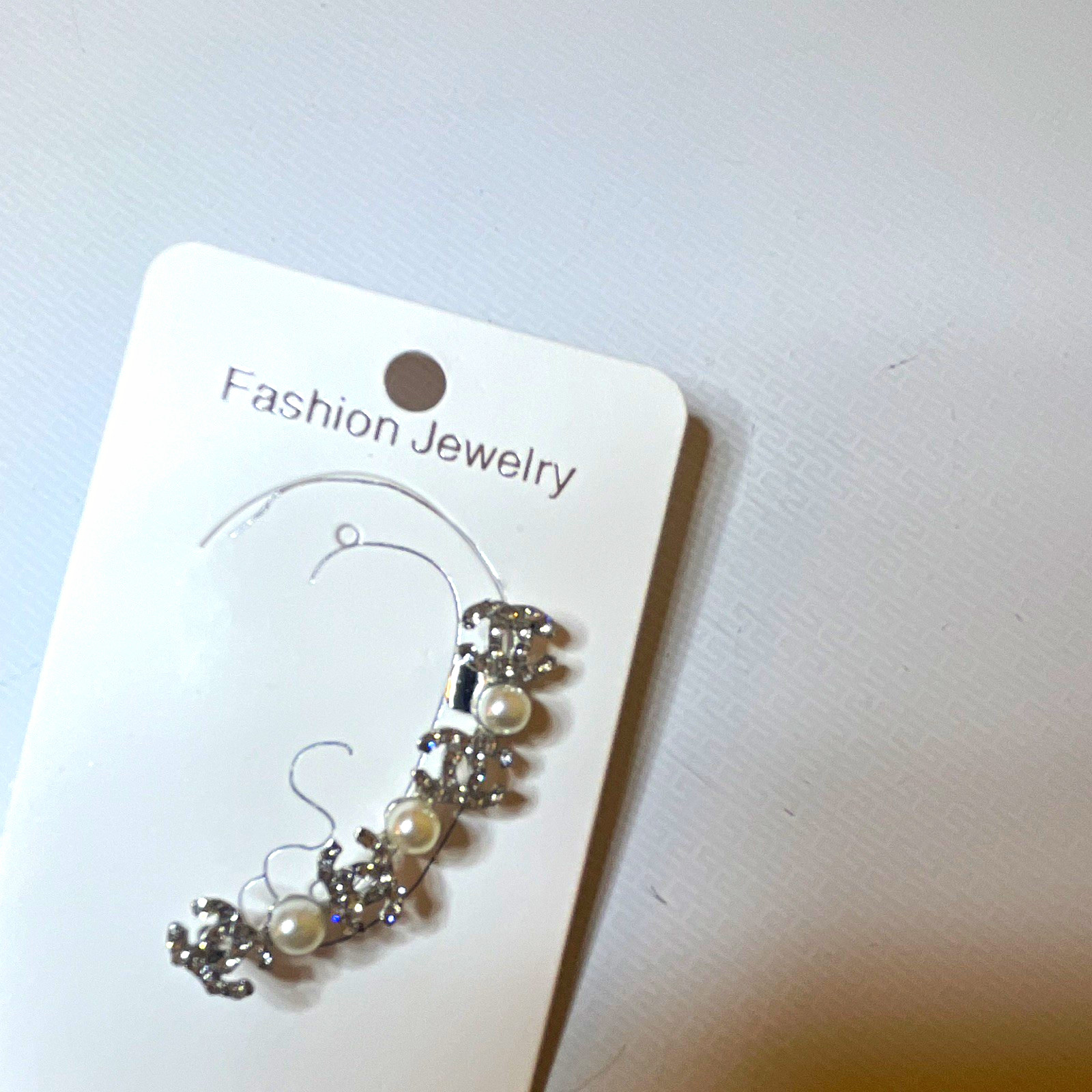 Fashion Jewelry Silver Tone Rhinestone Pearl Ear Cuff Climber Earrings