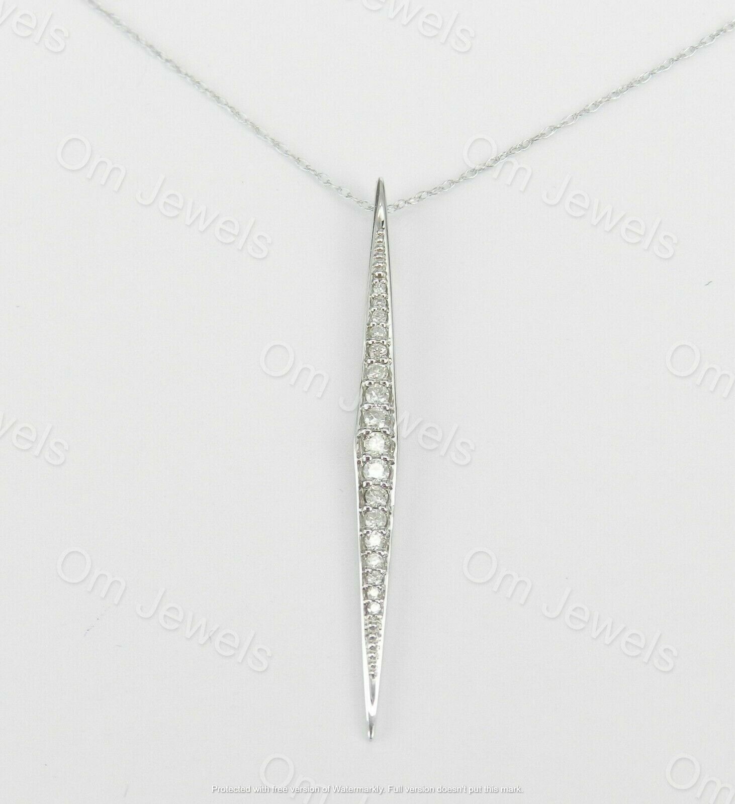 Delicate 0.15Ct Round Cut Diamond Bar Pendant 14K White Gold Over 18″ Free Chain