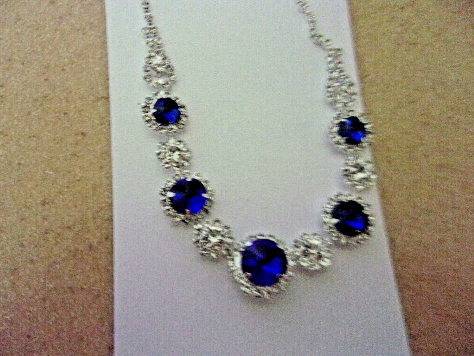 NWT Crystal Avenue Rhinestone Saphire Blue Color Necklace & Earring Sparkly GN34