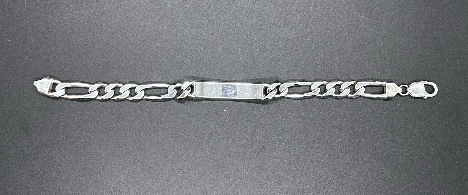 Vintage Sterling Silver Figaro Chain ID Bracelet size 9in 47.6Grams Un-Engraved