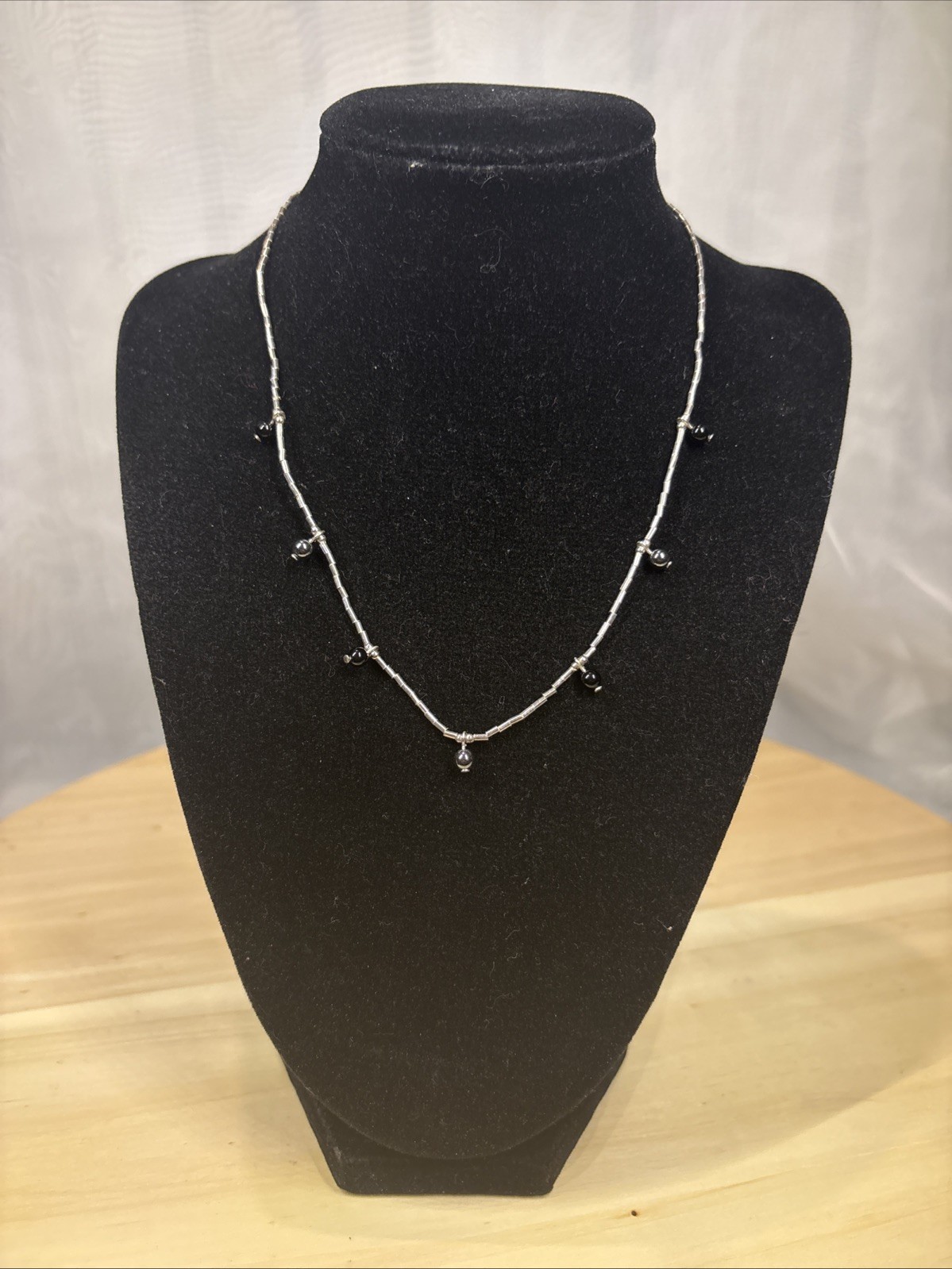 Vintage Sterling Silver Hematite Necklace , Clasp Marked 925