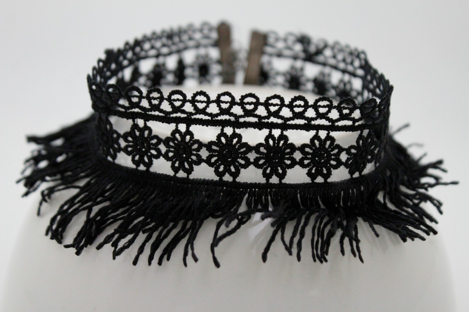 Women Young Fashion Choker Necklace Tassel Wide Black Lace Fabric Flower Fringes