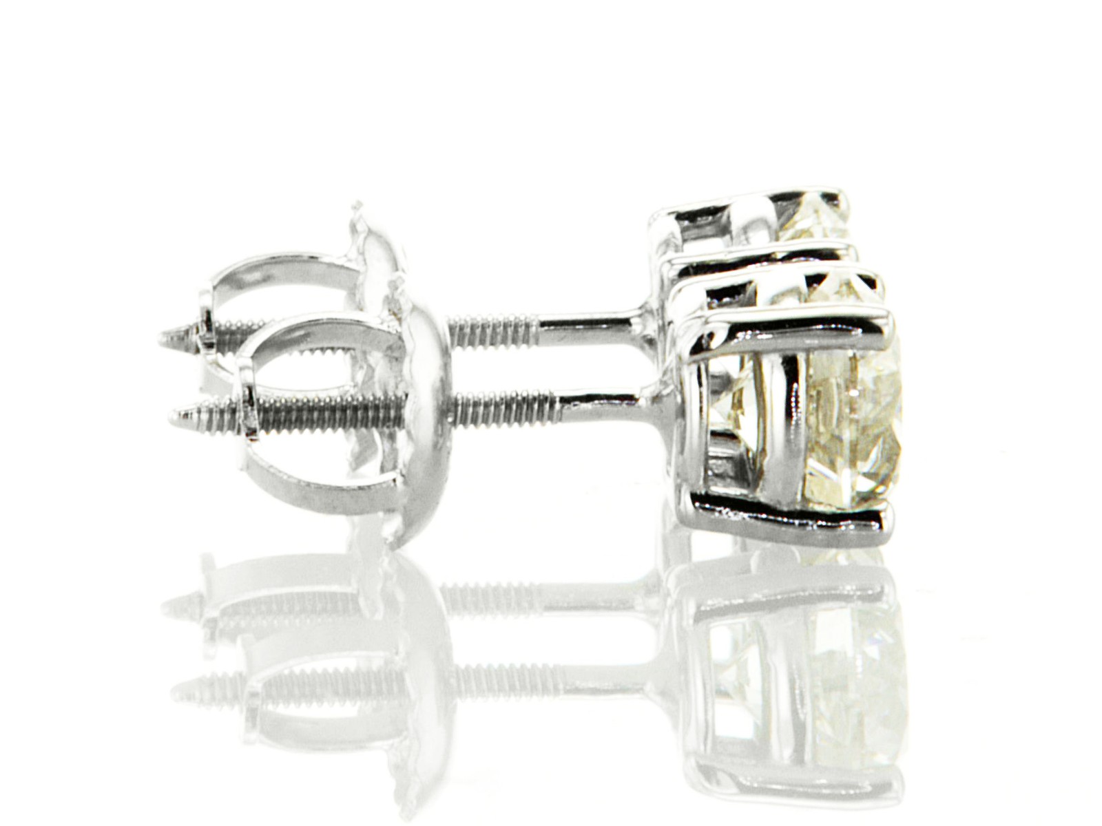 Round Shape Diamond Stud Earrings Real 1.17 Carat H/I VS2/SI1 14K White Gold