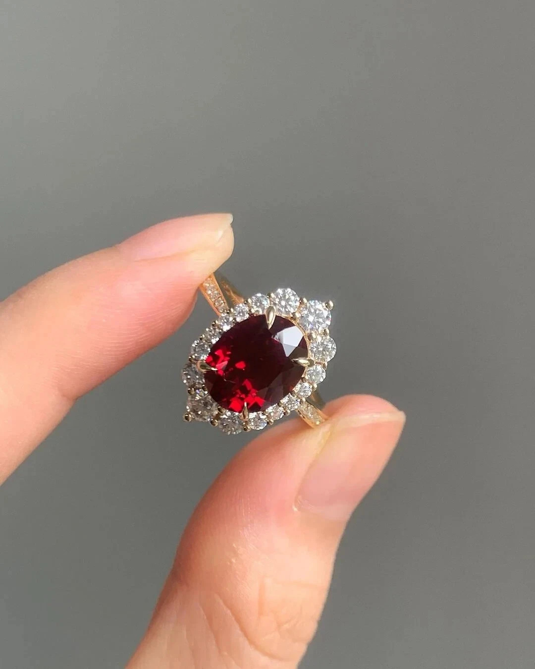 3.17 Ct Oval Cut Ruby &Diamond Wedding Engagement Ring 14K Solid Yellow Gold