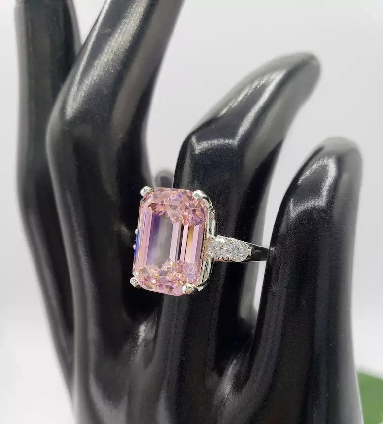 8.40 Ct Emerald Cut Natural Pink Sapphire Diamond Wedding Ring 14K White Gold 7