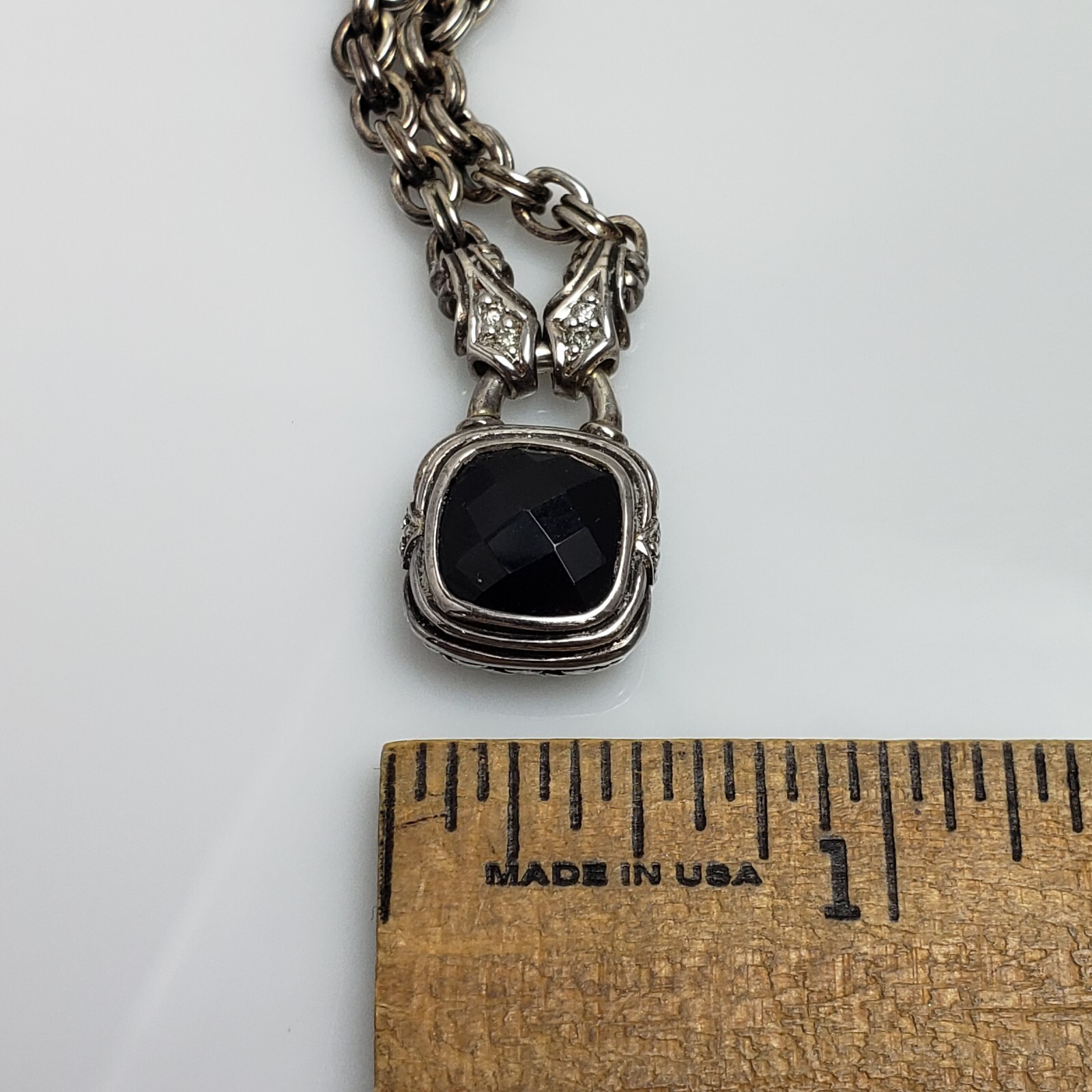 Scott Kay Sterling Silver Cushion Cut Black Onyx Diamond Necklace 16″