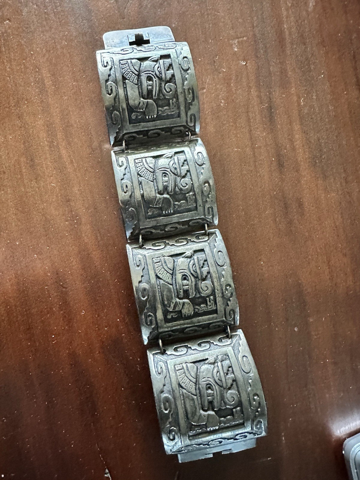 Vintage Heavy Peru 900 Silver Storyteller Panel Bracelet 121.6 gram Inca Deities