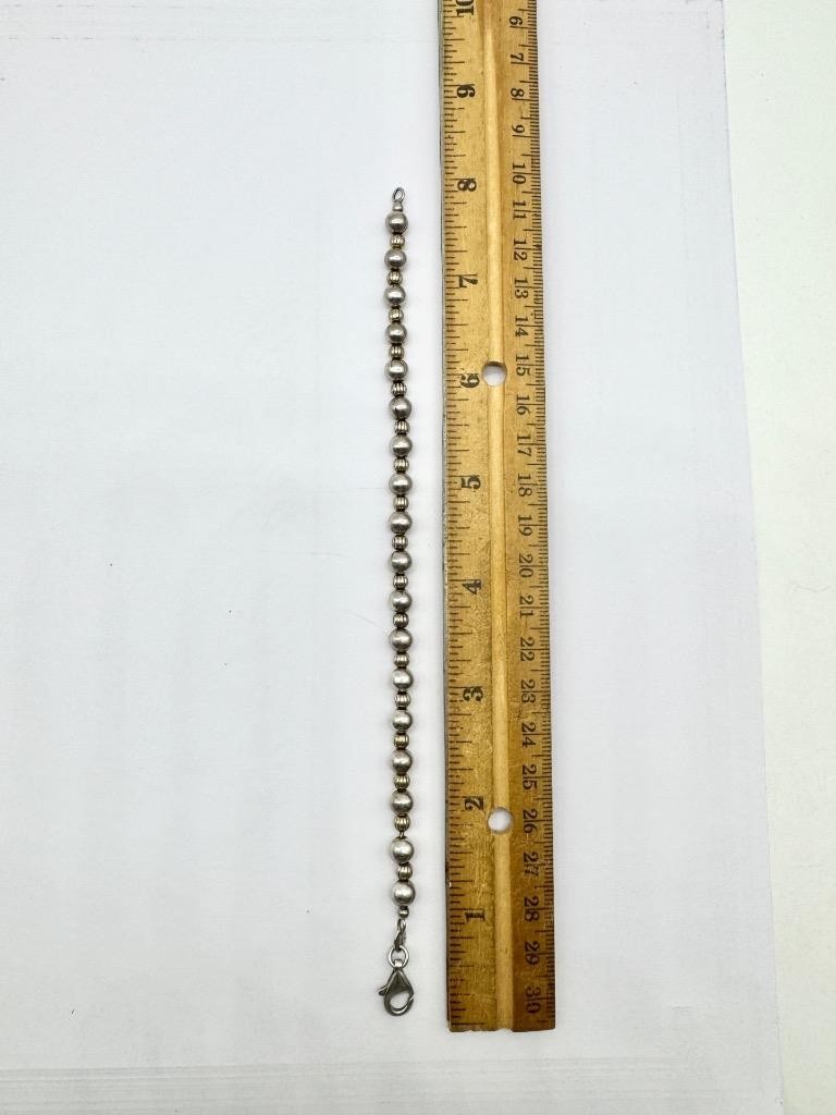 11 GRAM VINTAGE STERLING SILVER BEADED BRACELET 8 INCHES