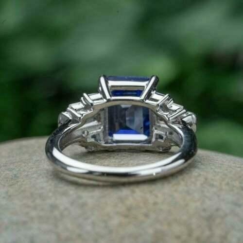 Blue Sapphire 2.80 Ct Emerald Cut Lab-Created Wedding Ring 925 Sterling Silver