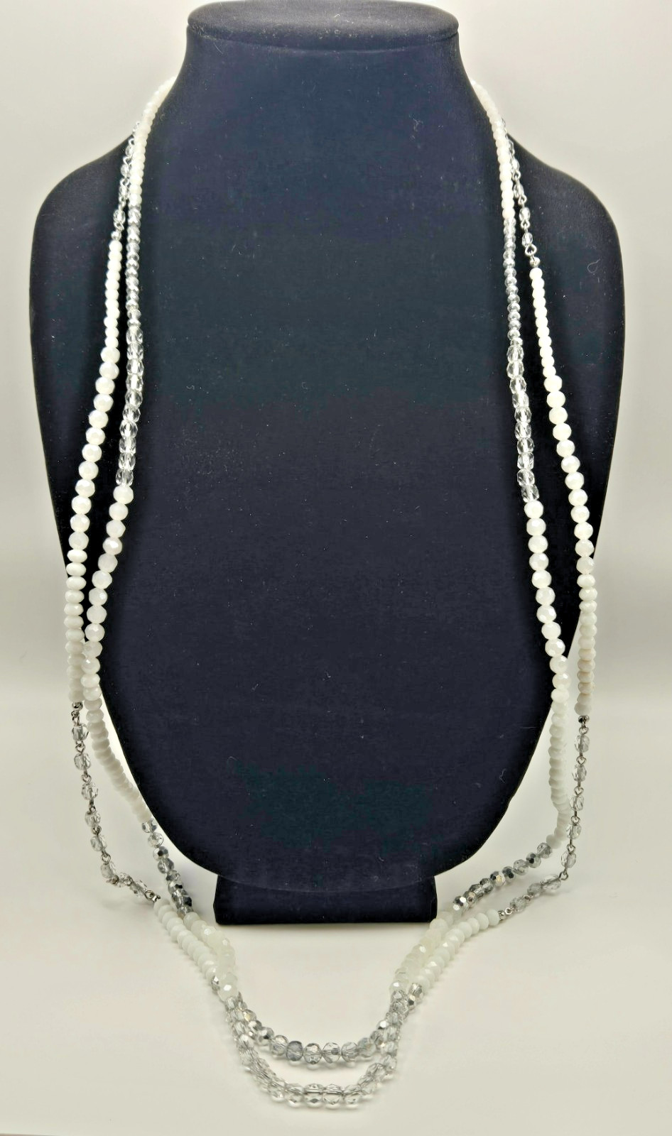 White House Black Market Three-Strand White & Crystal Convertible Necklace Long