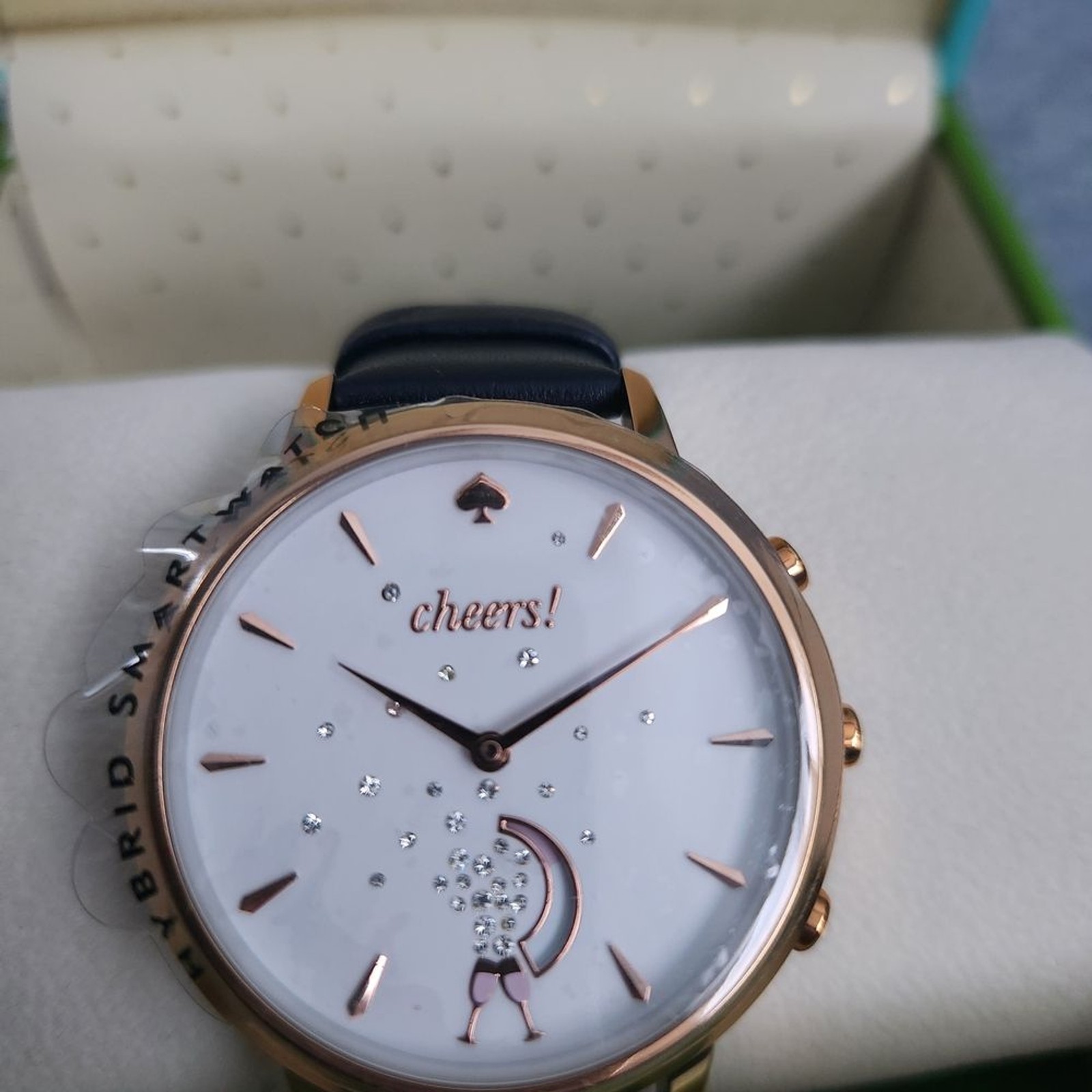 NWT Kate Spade Hybrid Smartwatch Rose Gold And Blue Leather Strap