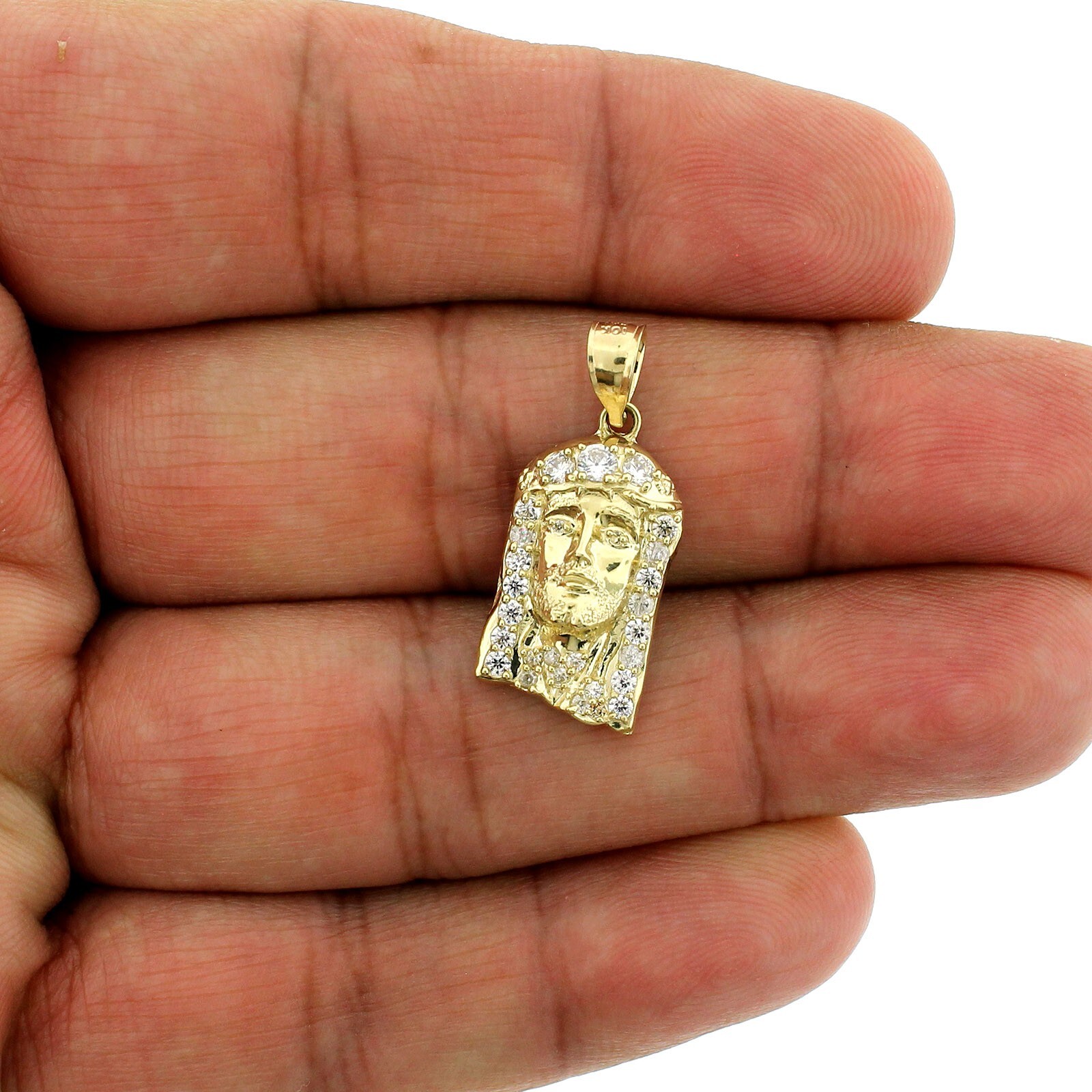 Mens Real 10K Yellow Gold Jesus Head Face Pendant, 10KT Gold Charm
